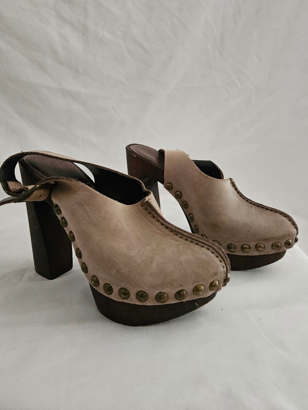Charles David Taupe Studded Leather Clog Heels